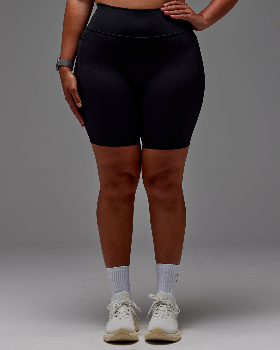 Woman wearing Fusion Ultra High-Rise 9" Short Pockets - Black | Model:Aimee | Size:XL - view 33
