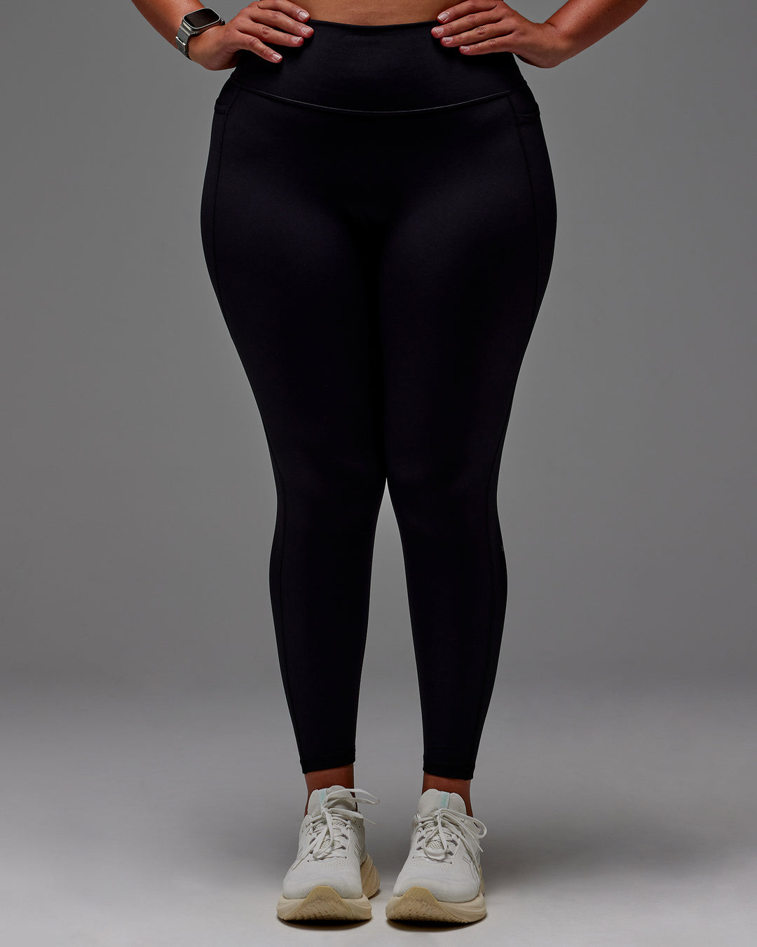 Woman wearing Fusion Ultra High-Rise Full Length Legging Pockets - Black | Model:Aimee | Size:XL - view 17