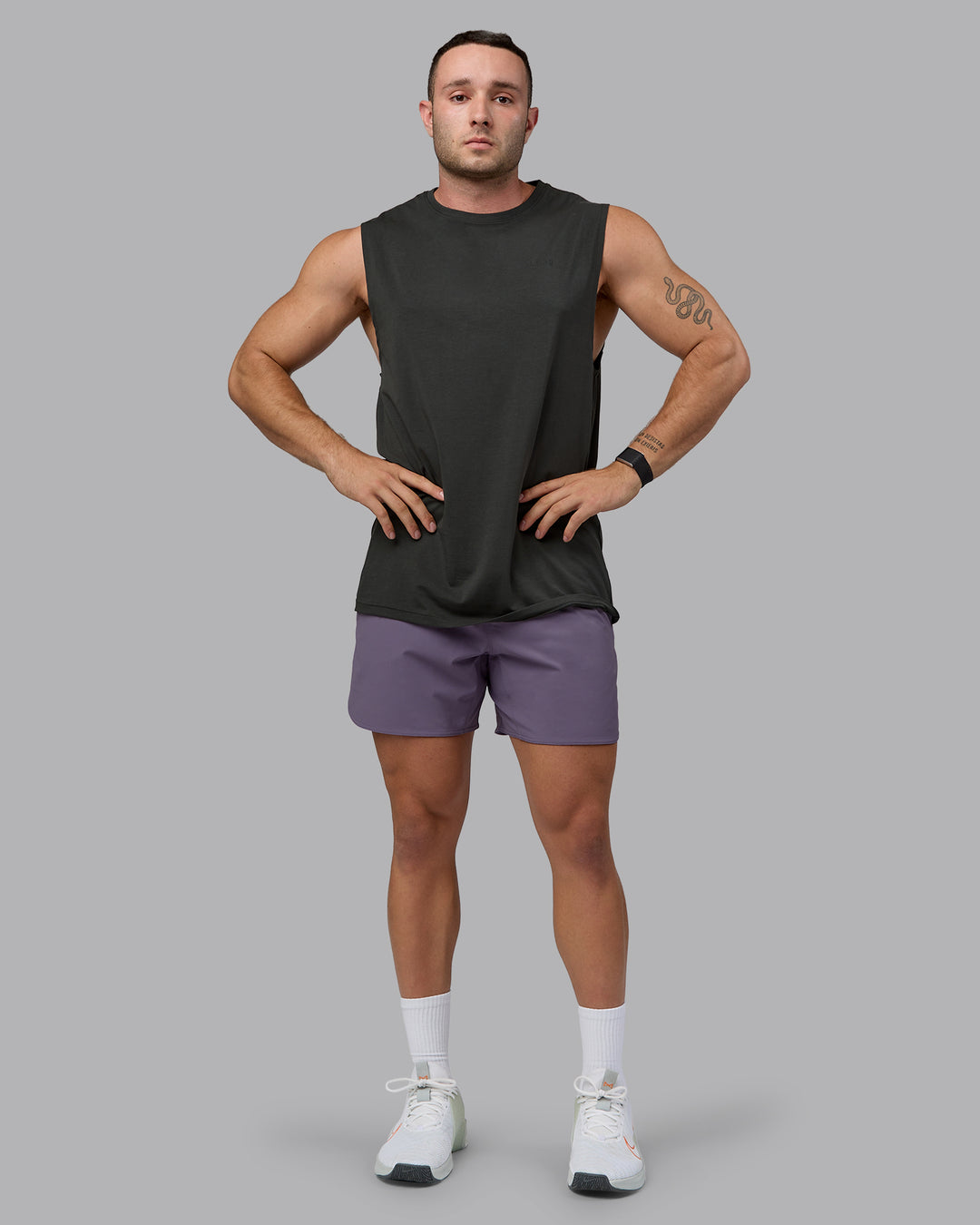 Man wearing Lift 6" Lined Performance Shorts - Purple Sage - view 3