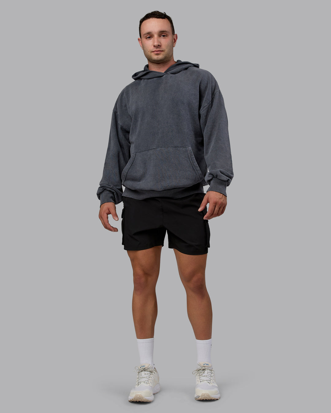 Man wearing Unisex Washed Set the Standard Hoodie Oversize - Black-Greyish Purple - view 10