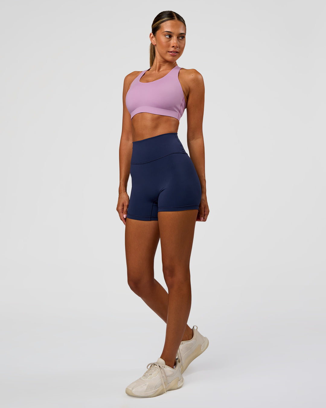 Woman wearing Stability High Support Sports Bra - Light Violet | Model:Charli | Size:XS (A-C Cup) - view 6