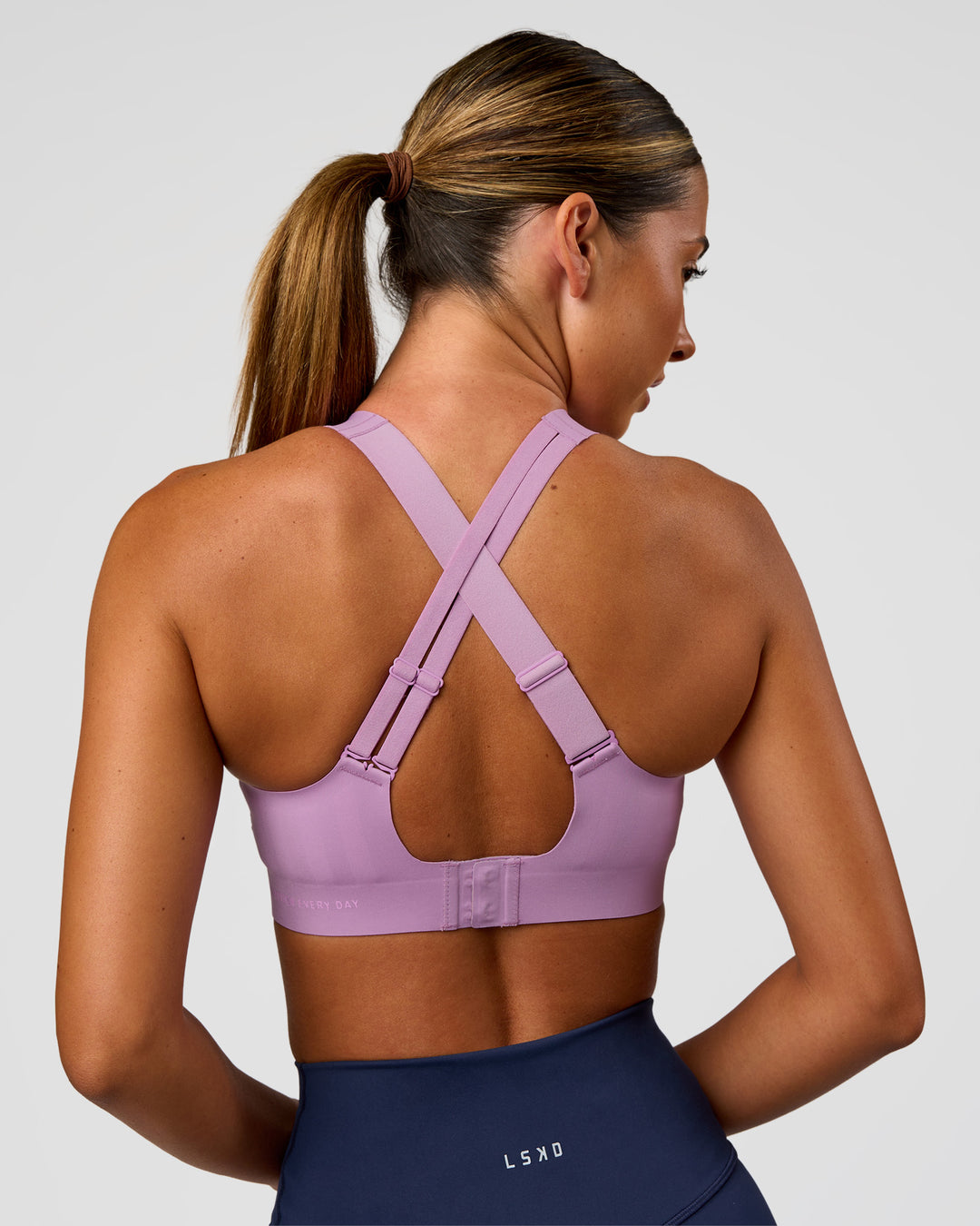 Woman wearing Stability High Support Sports Bra - Light Violet | Model:Charli | Size:XS (A-C Cup) - view 7
