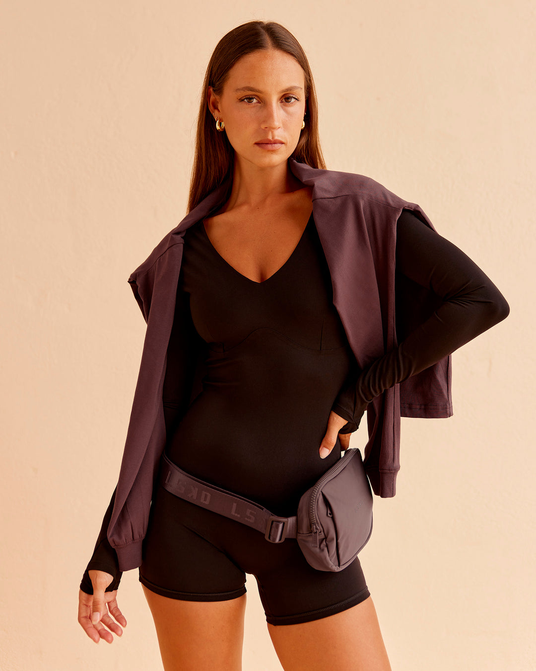 Woman wearing Vitality Long Sleeve Bodysuit - Black | Model:Brylee | Size:XS - view 6