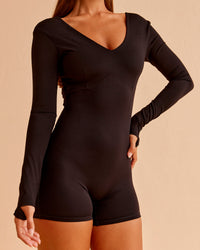 Woman wearing Vitality Long Sleeve Bodysuit - Black | Model:Brylee | Size:XS | Thumbnail Index: 4