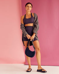 Woman wearing Aspire Sports Bra - Midnight Plum | Model:Bruna | Size:XS | Thumbnail Index: 4