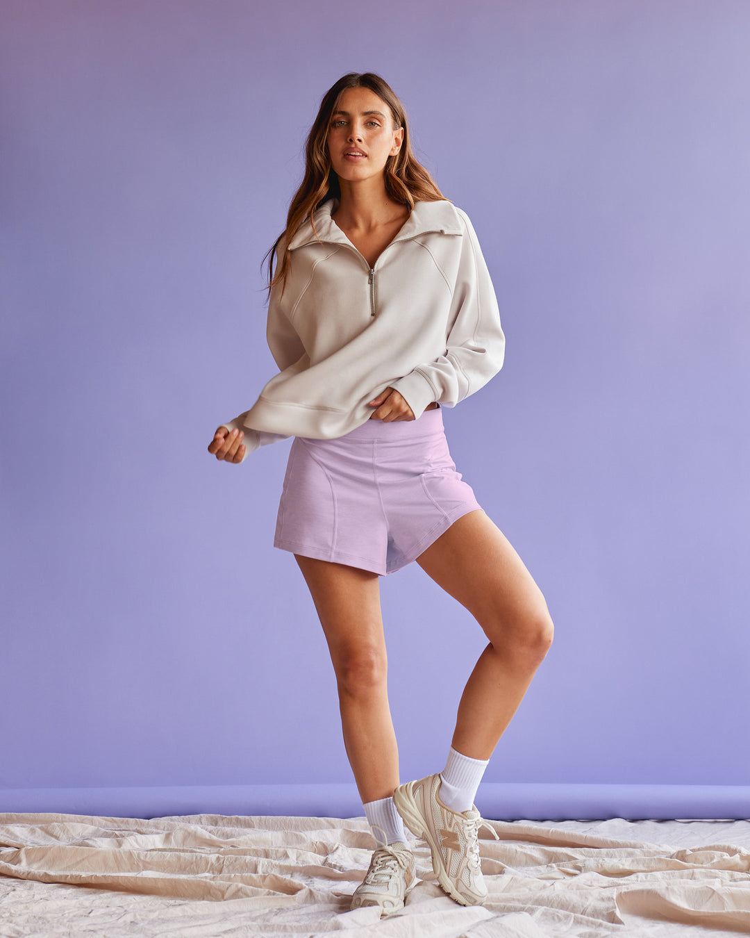 Woman wearing Elevate SoftTouch 1/2 Zip Sweater - Clay-Clay | Model:Beatriz | Size:XS - view 4
