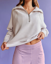 Woman wearing Elevate SoftTouch 1/2 Zip Sweater - Clay-Clay | Model:Beatriz | Size:XS | Thumbnail Index: 1