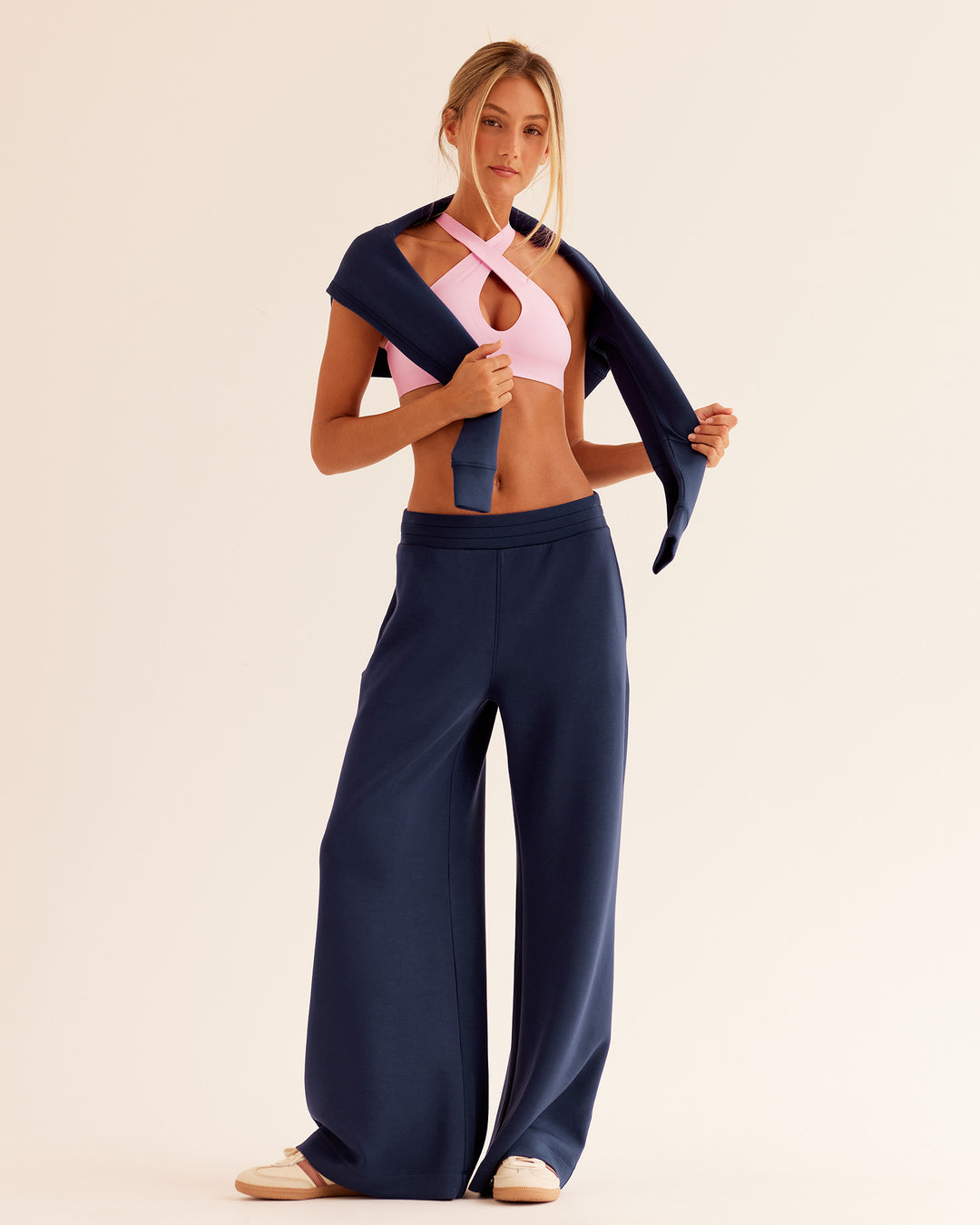 Woman wearing Elevate SoftTouch Wide Leg Pant - Future Navy | Model:Georgia | Size:XS - view 4