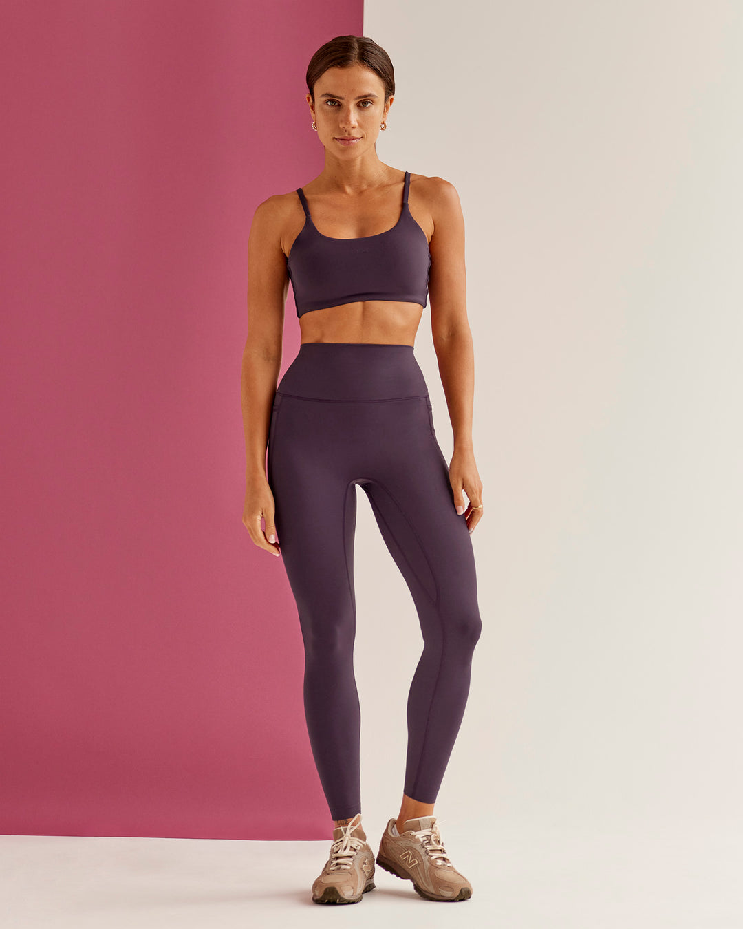 Woman wearing Elixir Ultra High-Rise Full Length Legging Pockets - Midnight Plum | Model:Bruna | Size:XS - view 2