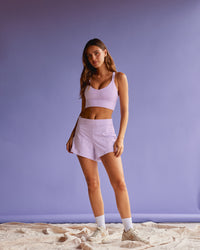 Woman wearing Flash Longline Sports Bra - Pale Lilac | Model:Beatriz | Size:XS | Thumbnail Index: 3