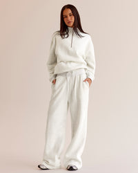 Woman wearing Go-To Oversized Quarter Zip Sweater - Silver Marl | Model:Eliza | Size:XS | Thumbnail Index: 5