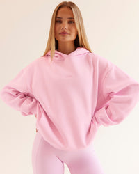 Woman wearing Go-To Script Oversized Hoodie - Marshmallow | Model:Taneisha | Size:XS | Thumbnail Index: 2