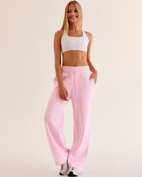 Woman wearing Go-To Script Wide Leg Track Pant - Marshmallow | Model:Taneisha | Size:XS | Thumbnail Index: 6