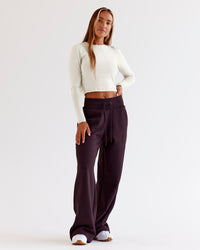 Woman wearing Go-To Wide Leg Track Pant - Midnight Plum | Model:Jaimee | Size:XS | Thumbnail Index: 2