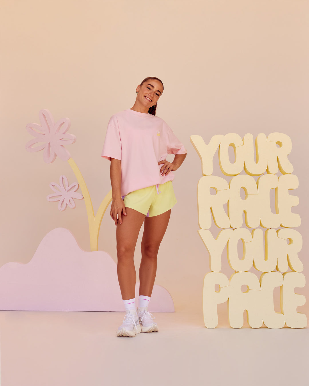 Woman wearing Grace Grove FLXCotton Oversize Tee - Marshmallow | Model:Grace | Size:XS - view 1