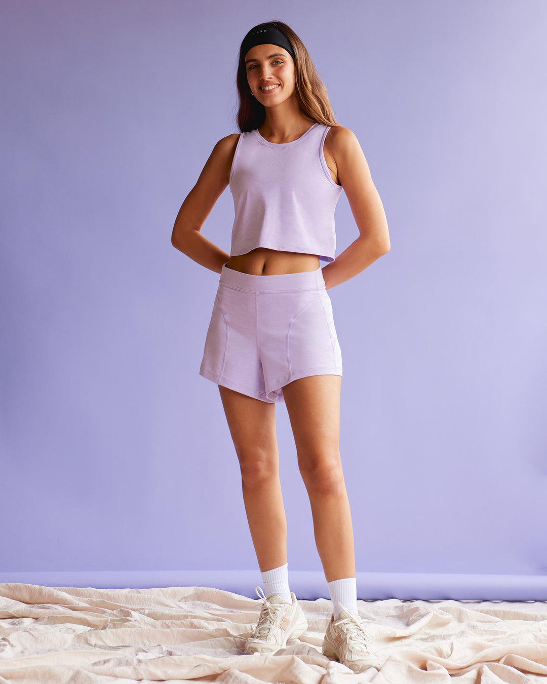 Woman wearing Movement CloudFLX 3" Short - Orchid Bloom Marl | Model:Beatriz | Size:XS - view 2