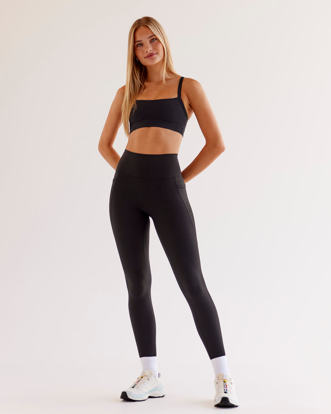 Woman wearing O.G Fusion Ultra High-Rise Full Length Legging Pockets - Black | Model:Taneisha | Size:XS - view 6
