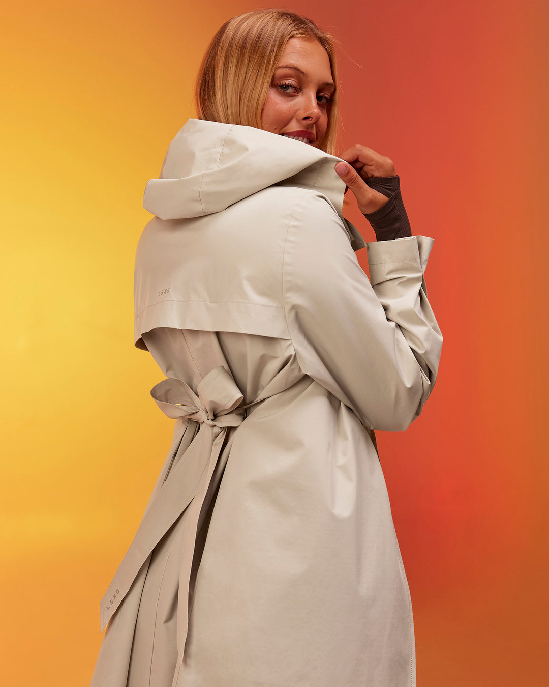 Woman wearing On the Move Trench Coat - Shale Beige | Model:Hailey | Size:XS - view 8