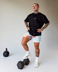 Man wearing Our Journey Heavyweight Oversized Tee - Black-Rainbow | Model:Tayden | Size:XS | Thumbnail Index: 4