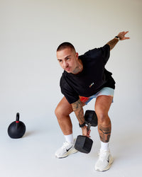 Man wearing Our Journey Heavyweight Oversized Tee - Black-Rainbow | Model:Tayden | Size:XS | Thumbnail Index: 3