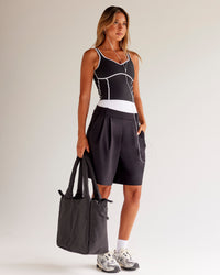 Woman wearing Power Sweetheart Shelf Bra Tank - Black | Model:Charli | Size:XS | Thumbnail Index: 4
