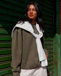 Woman wearing Shadow Mode Oversized Sweater - Walnut Grey | Model:Alex | Size:XS | Thumbnail Index: 7
