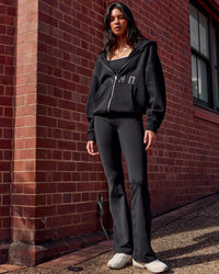 Woman wearing Shadow Mode Oversized Zip Through Hoodie - Black | Model:Alex | Size:XS | Thumbnail Index: 5