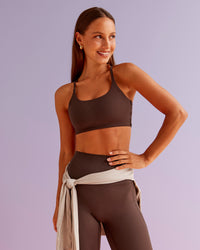 Woman wearing Twist Sports Bra - Hot Chocolate | Model:Brylee | Size:XS | Thumbnail Index: 7