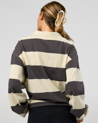 Woman wearing Clubhouse Unisex Rugby Polo - Off White-Grey | Model:Georgia | Size:XS | Thumbnail Index: 5