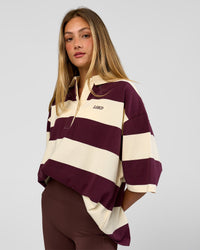 Woman wearing Oversized Rugby Polo - Off White-Cherry | Model:Georgia | Size:XS  | Thumbnail Index: 5