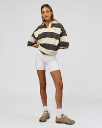 Duo wearing Oversized Rugby Polo - Off White-Grey| Model:Both | Size:Duo | Thumbnail Index: 4