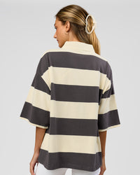 Woman wearing Oversized Rugby Polo - Off White-Grey | Model:Georgia | Size:XS | Thumbnail Index: 11