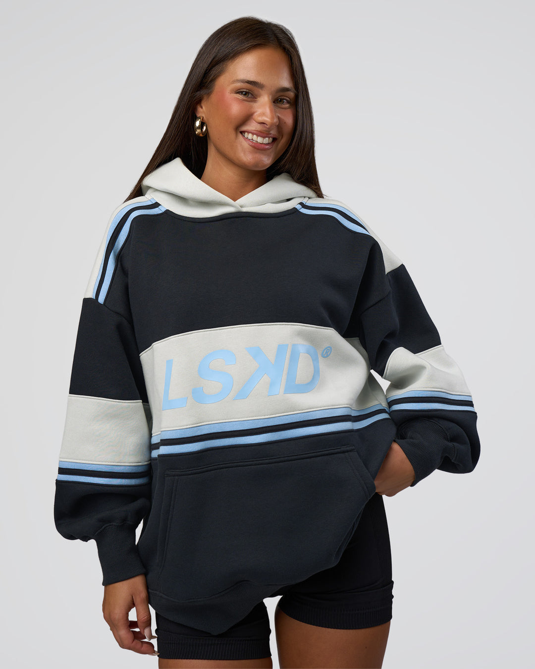 Woman wearing A-Team Oversized Hoodie - Caviar-Open Air | Model:Bianca | Size:XS - view 11