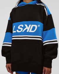 Woman wearing A-Team Oversized Hoodie - Caviar-Palace Blue | Model:Loren | Size:XS | Thumbnail Index: 9