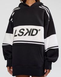Woman wearing A-Team Oversized Hoodie - Caviar-White | Model:Dakota | Size:XS | Thumbnail Index: 8