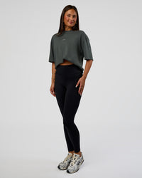 Woman wearing Abstract Haze FLXCotton Tee - Carbon Green-Cantaloupe | Model:Bianca | Size:XS | Thumbnail Index: 10