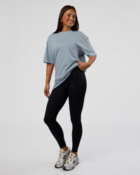 Woman wearing Abstract Haze FLXCotton Tee - Dusty Blue-Black | Model:Bianca | Size:XS | Thumbnail Index: 6