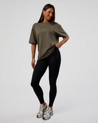 Woman wearing Abstract Haze FLXCotton Tee - Walnut Grey-White | Model:Bianca | Size:XS | Thumbnail Index: 4