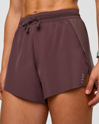 Woman wearing Accelerate 3" High-Rise Running Short - Cocoa Powder | Set:true | Angle:closeup | Model:Maja | Size:XS | Thumbnail Index: 8