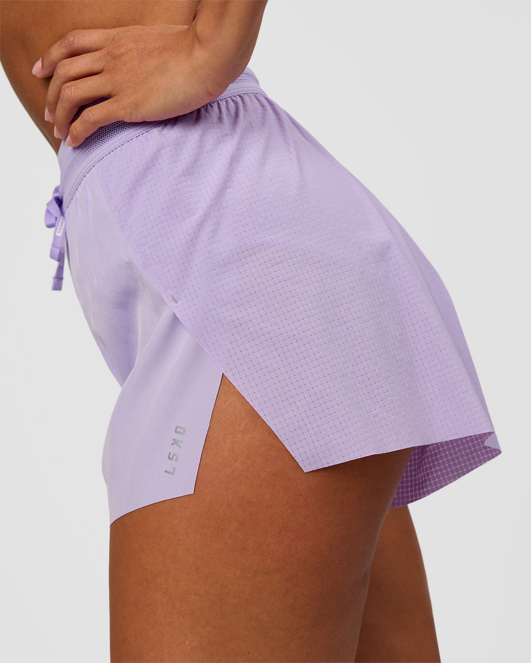 Woman wearing Accelerate 3" High-Rise Running Short - Pale Lilac | Model:Brylee | Size:XS - view 6
