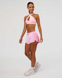 Woman wearing Accelerate 3" Mid-Rise Running Short - Candy Pink-Marshmallow | Model:Brylee | Size:XS | Thumbnail Index: 6