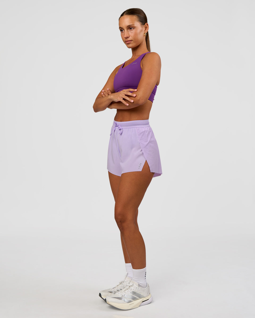 Woman wearing Accelerate Sports Bra - Fresh Purple | Model:Brylee | Size:XS - view 5