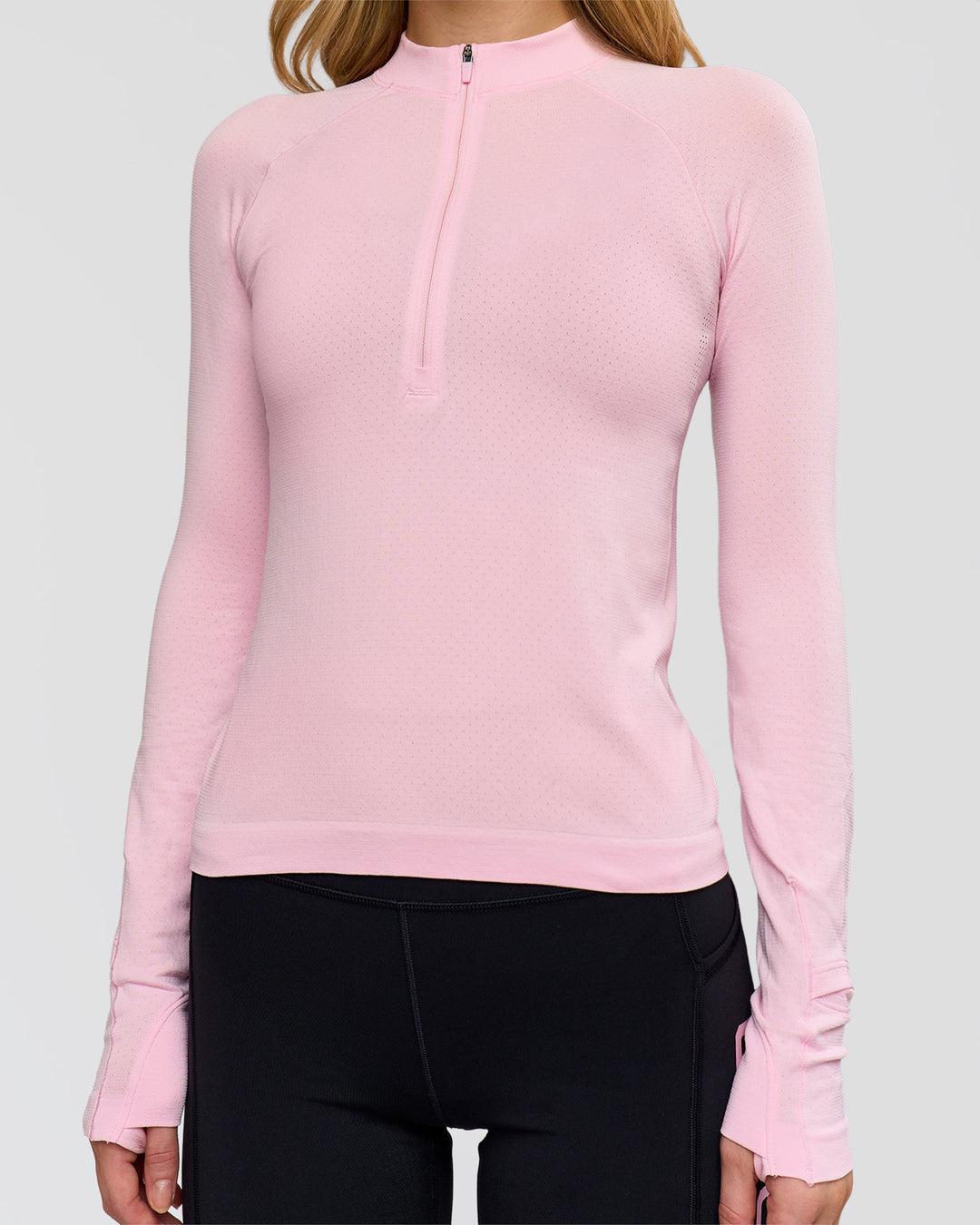 Woman wearing AeroFLX+ Long Sleeve Half Zip - Marshmallow/Marshmallow | Model:Leilani | Size:XS - view 6