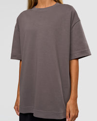 Woman wearing AfterDark ZeroCrease Oversized Tee - Duskstone | Model:Georgia | Size:XS | Thumbnail Index: 9