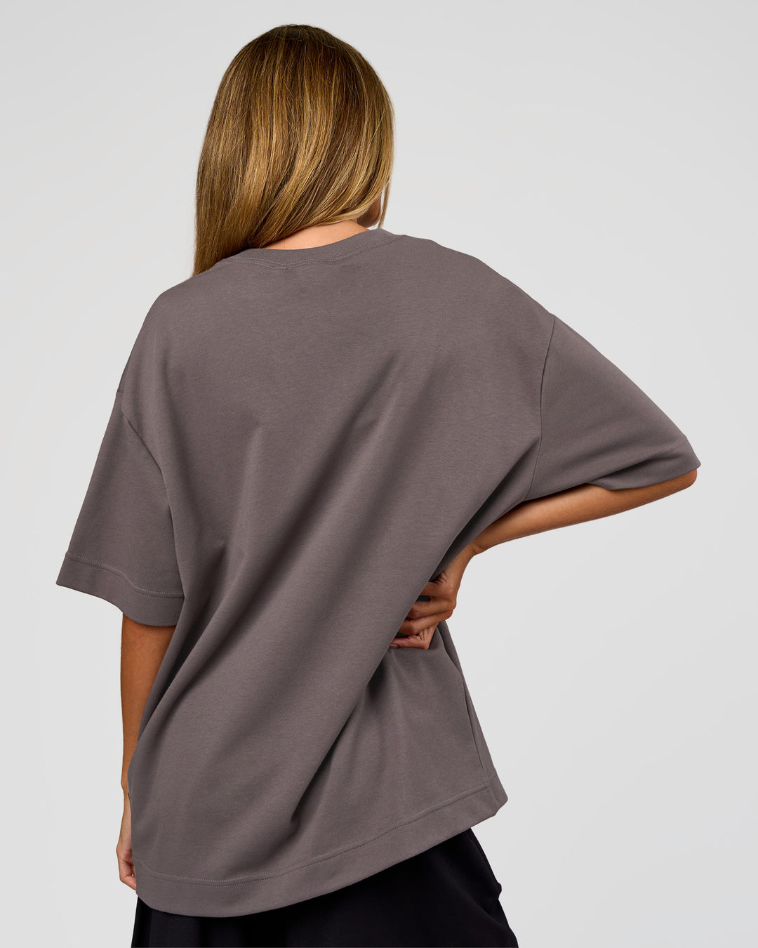 Woman wearing AfterDark ZeroCrease Oversized Tee - Duskstone | Model:Georgia | Size:XS - view 9