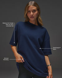 Woman wearing AfterDark ZeroCrease Oversized Tee - Future Navy | Model:Leilani | Size:XS | Thumbnail Index: 5