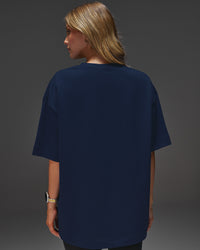 Woman wearing AfterDark ZeroCrease Oversized Tee - Future Navy | Model:Leilani | Size:XS | Thumbnail Index: 10