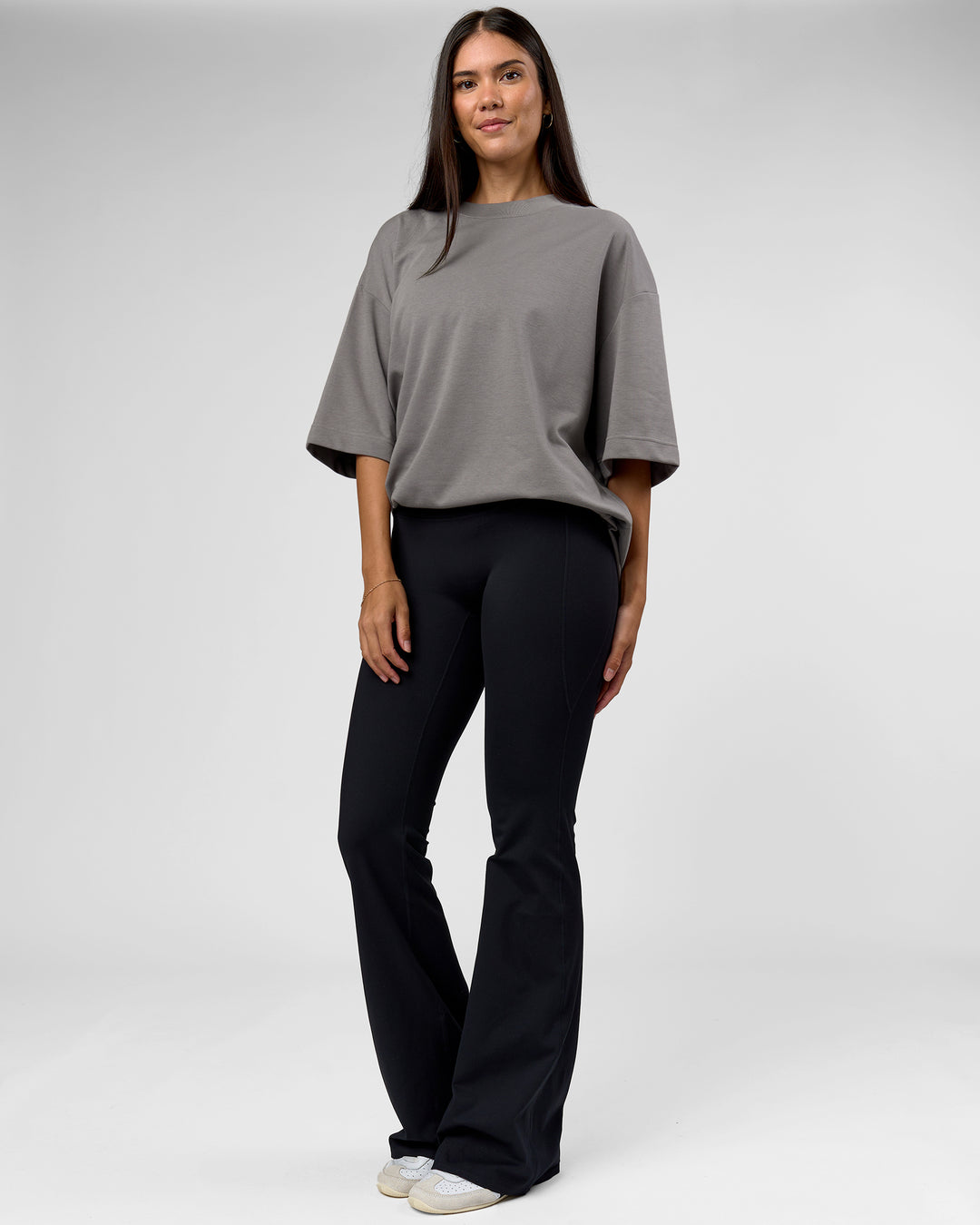 Woman wearing AfterDark ZeroCrease Oversized Tee - Storm Front | Model:Rhylee | Size:XS - view 13
