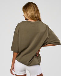 Woman wearing AfterDark ZeroCrease Oversized Tee - Walnut Grey | Model:Georgia | Size:XS | Thumbnail Index: 6