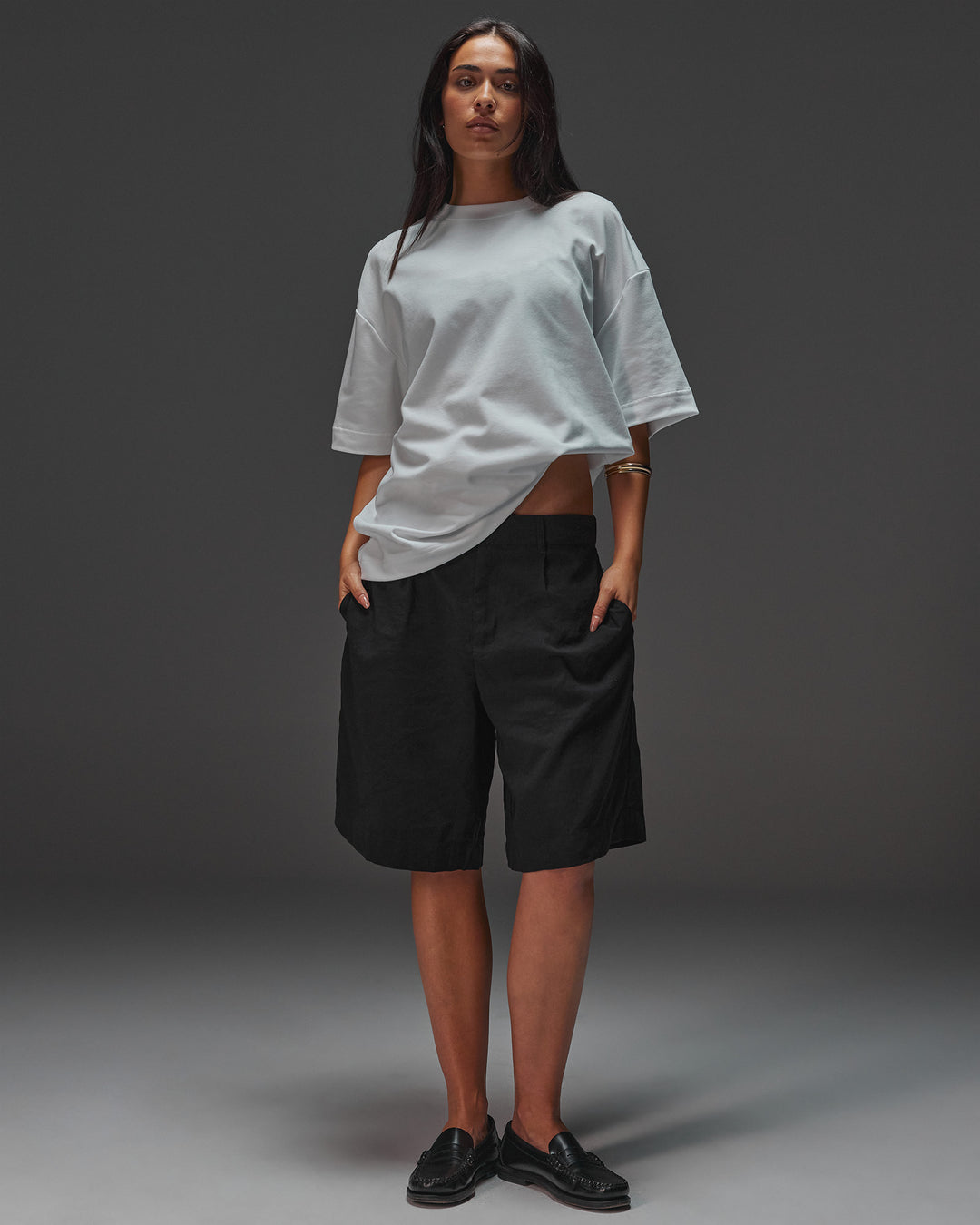 Woman wearing AfterDark ZeroCrease Oversized Tee - White | Model:Ruby | Size:XS - view 8